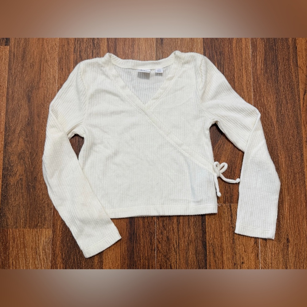 GAP Kids Cream Long Sleeve Wrap Top